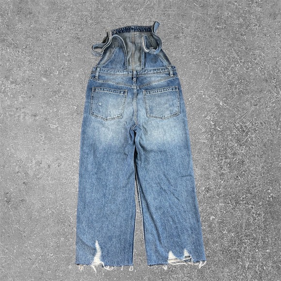 We The Free Free People Distressed Wide Leg Denim Overalls Blue Medium Wash 27 - Picture 8 of 10